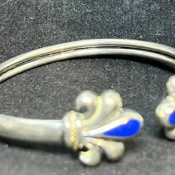 Kabana Sterling Silver, 14k Gold & Lapis Lazuli Fleur Di Lis Cuff Bracelet (3670 - Picture 3 of 9